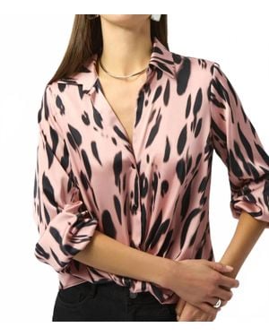 Joseph Ribkoff Satin Animal Print Draped Top - Red