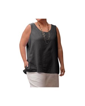 On The Plus Side Crinkle Cotton Sleeveless Top - Black