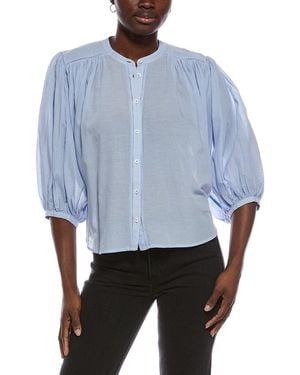Madewell Shirred Crewneck Button-Up Top - Blue