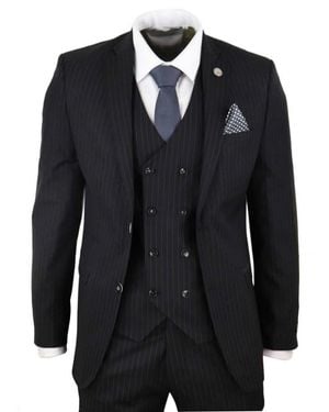 Oliver Tweed 3 Piece Pinstripe Retro Suit - Black