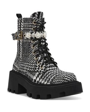 Betsey Johnson Heathr Embellished Made Combat & Lace-Up Boots - Black