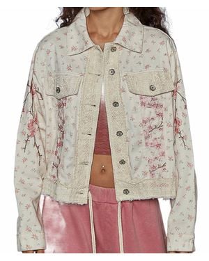 Pol Lacy Floral Button Down Jacket - Gray