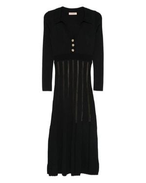 Twinset Midi Dress With Deep V-Neckline - Black