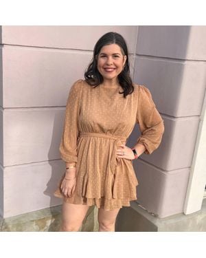 Kori Swiss Dot Jaquard Fabric Tiered Layered Dress - Brown