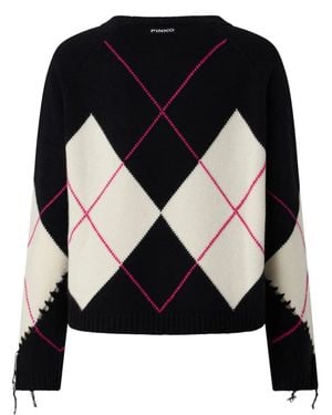 Pinko Cropped Argyle Sweater With Bold Cut-Out Details - Black