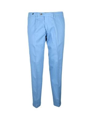 FILETTO Cotton Linen Elastane Pants With Pleated Waist And Straight Leg - Blue