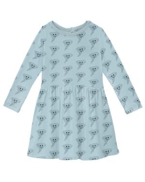KICKEE Girl's Long Sleeve Twirl Dress With Pockets - Blue