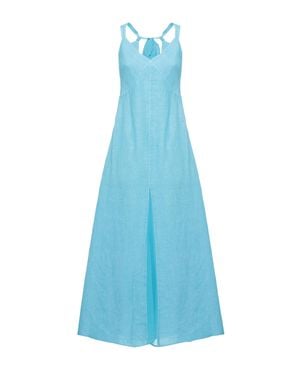 120% Lino Light Linen Maxi Dress With Silk Accents - Blue