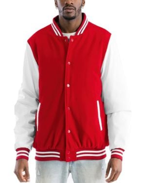 TRUEDAMES Melton Lettermans Varsity Jacket - Red