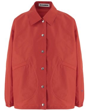 Jil Sander Nylon Jacket With Classic Collar And Logo Detail - Red