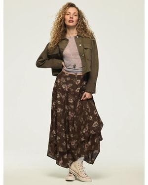 Lucky Brand Floral Drop Waist Midi Skirt - Natural