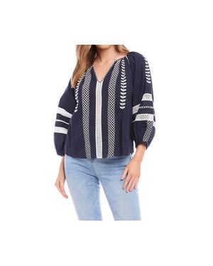 Karen Kane Nora Embroidered Peasant Top - Blue