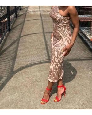 Privy Glitter Sequence Dress - Brown