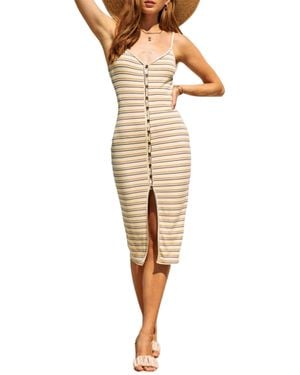 Endless Blu. Ribbed Stretch Modal-Jersey Midi Dress - Natural
