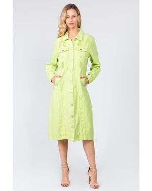 TRUEDAMES American Bazi Button Up Distressed Denim Dress - Yellow