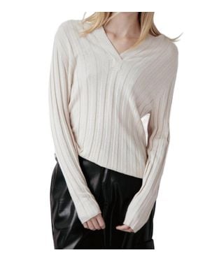 Amanda Maria Cashmere Blend Ribbed V Sweater - White