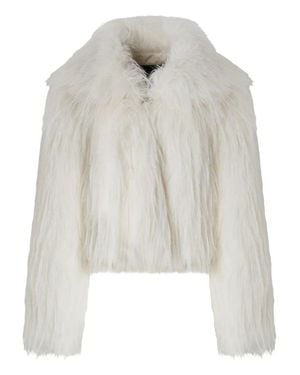 Pinko Cropped Plush Coat With Wide Collar And Textured Finish - White