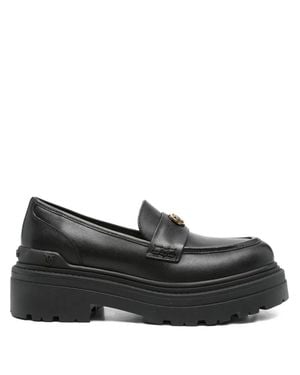 Pinko Mia 24 Rounded Toe Lug Sole Leather Loafers - Black