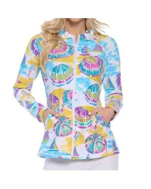 Aryeh Marcia Ruffle Neck Umbrella Print Zip Jacket - Blue