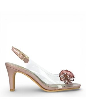 Laura Vita Mira 05 Clear Rose Slip-On Cinderella Tapered Pump Heel Ankle Strap Sandals - Pink