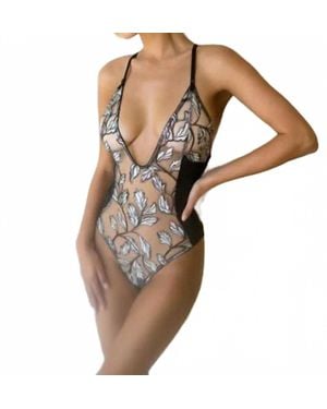 Carol Coelho Angkor Wat Heavy Satin & Embroidered Tulle Bodysuit - Natural