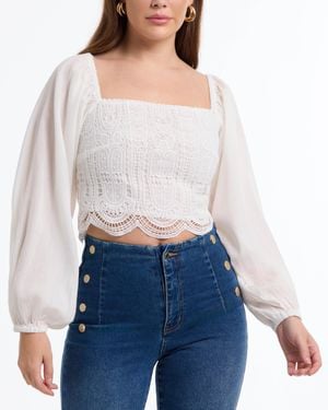 Bebe Crochet Body Woven Top - White