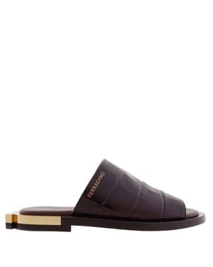 Ferragamo Ferragamo Gancini Heel Aline Leather Slides, Size 7 C - Brown