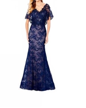 Cameron Blake Cape Sleeve Formal Dresses - Blue