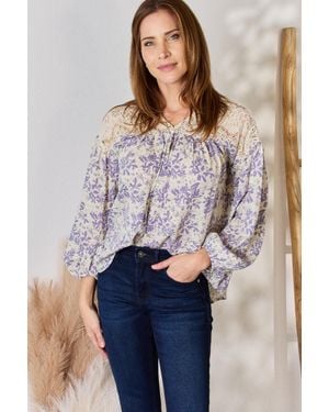 TRUEDAMES Hailey & Co Full Size Lace Detail Printed Blouse - Natural