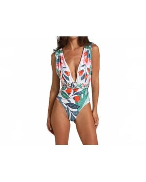 Jantzen Burst Floral Belted One Piece Swimsuit - Blue