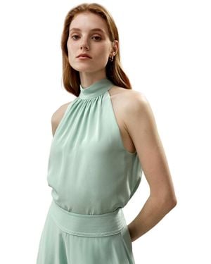 LILYSILK Yasmin Sleeveless Halter Top - Blue