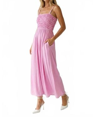Naked Zebra Smocked Maxi Dress With Cord Strap - Pink