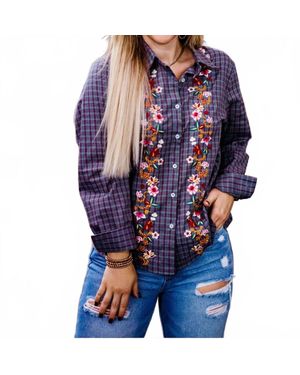 Layerz Clothing Gracie Plaid Embroidered Top - Blue