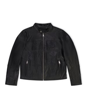 Purple Brand Leather Zip Moto Jacket - Black