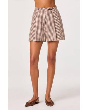 Astr Preston Gingham Pleated High-Rise Shorts - Multicolor