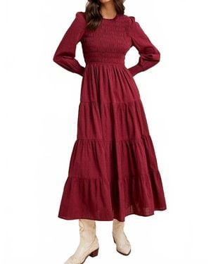 In-Loom Smocked Swiss Dot Maxi Dress - Red
