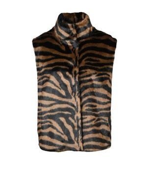 MC2 Saint Barth Tiger Stripe Pattern Faux Fur Vest With High Collar - Green