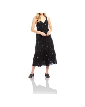 Karen Kane Embroidered Tiered Midi Dress - Black