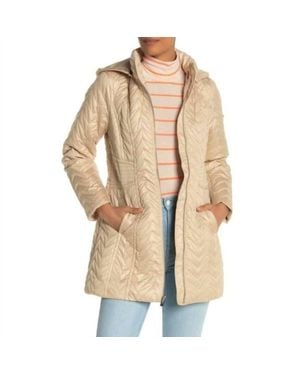 Via Spiga Zigzag Quilted Mid-Length Detachable Hood Puffer Jacket - Natural