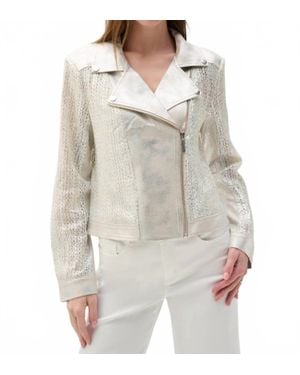 Joseph Ribkoff Faux Suede Foiled Knit Moto Jacket - Gray