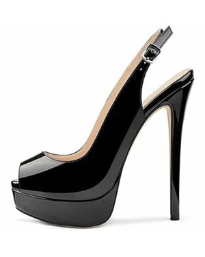 Merumote Peep Toe Slingback Platform Heels - Black