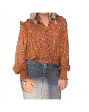 Elan Paisley Print Blouse - Brown