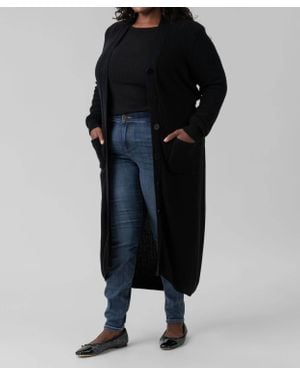Minnie Rose Belted Ribbed Long Cardigan - Black