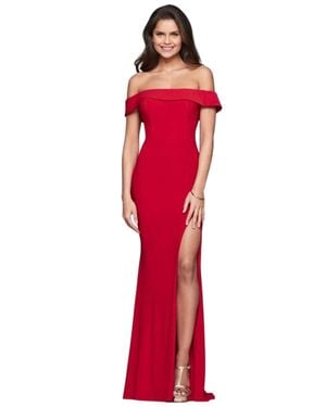 Faviana Long Jersey Off-The-Shoulder Dress - Red