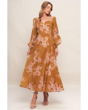 TRUEDAMES Golden Blossom Woven Ankle Dress - Brown