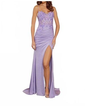 Nox Anabel Sequin Embellished Corset Gown With Slit - Purple
