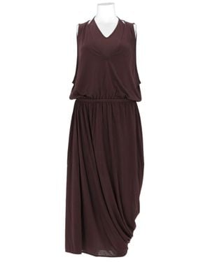 Lemaire Burgundy V-Neck Gathered Layered Midi Dress - Purple