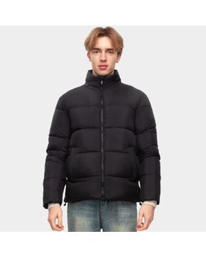 Rokka&Rolla Solid Puffer Coat Stand Up Collar Jacket - Black