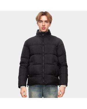 Rokka&Rolla Solid Puffer Coat Stand Up Collar Jacket - Black