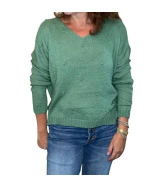 Wooden Ships Mini Popcorn V Neck Lightweight Sweater - Green